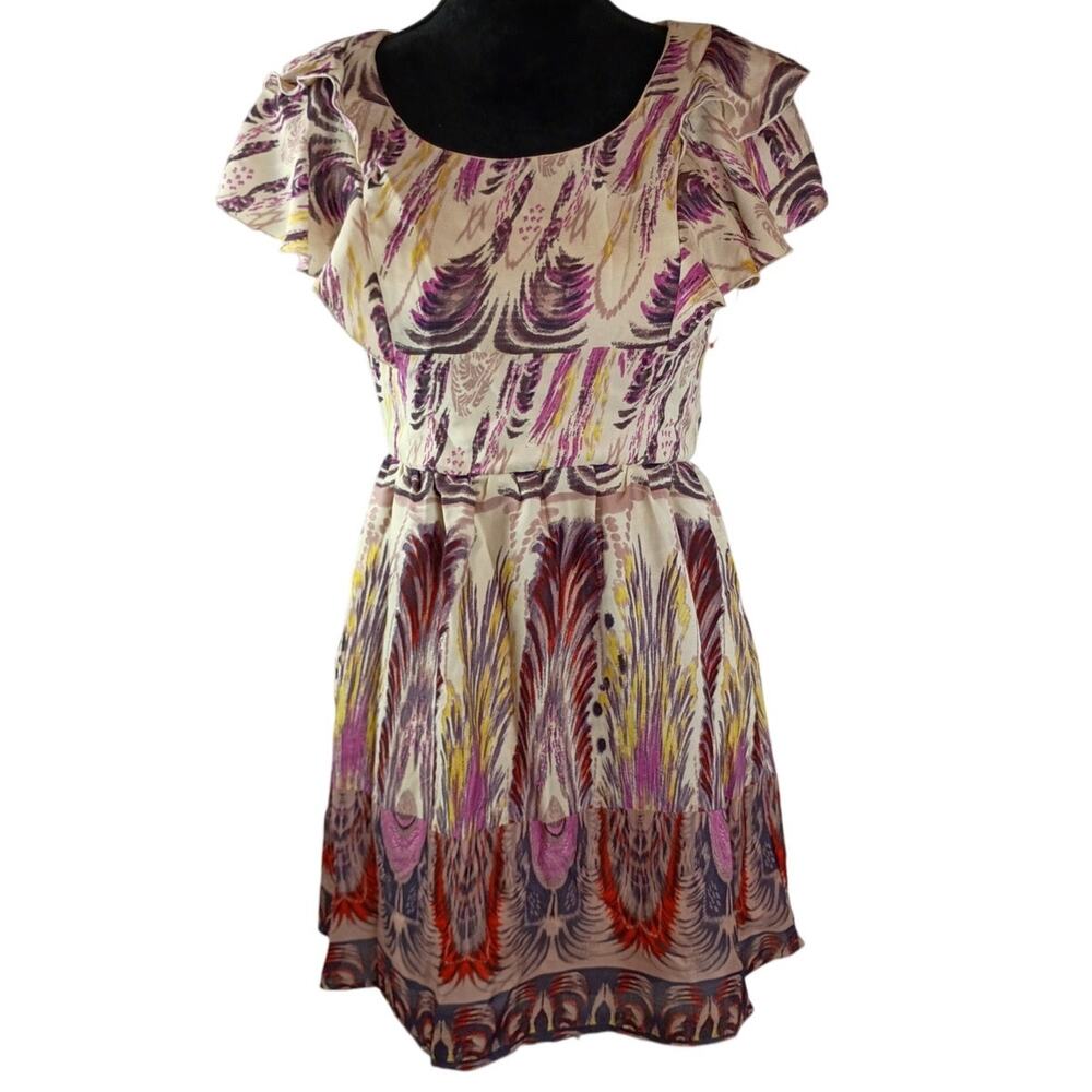 LOVE FIRE Women's Vintage Midi Dress Medium Polyester Boho Aesthetics Abstract